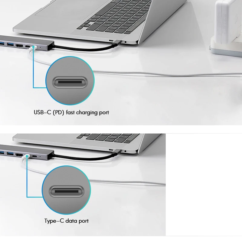 USB C концентратор 8 в 1 Тип адаптер с 4K HDMI 65 Вт PD зарядки USB3.0 SD/TF 100M Ethernet Порты и