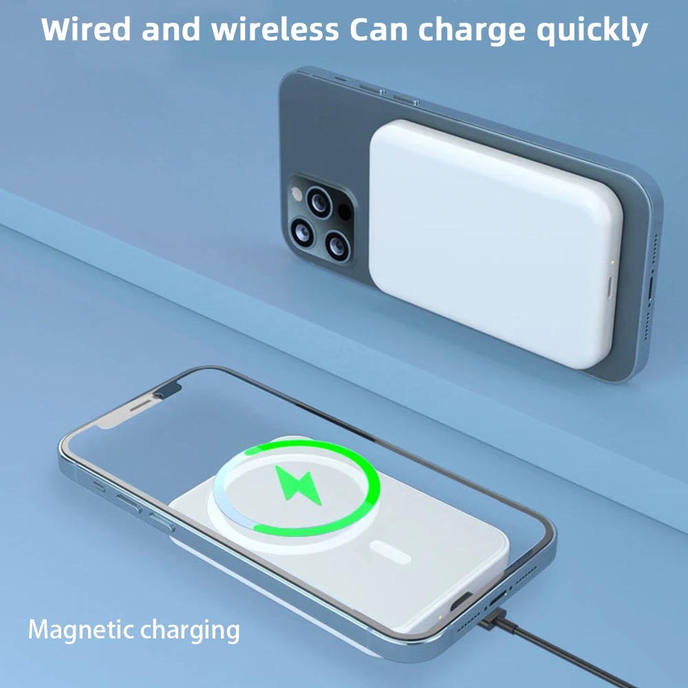 Banco de energ&iacute;a inal&aacute;mbrico magn&eacute;tico port&aacute;til, 1:1, para iphone 12, 13Pro, 12Pro, Max, 5000mAh, Mini bater&iacute;a externa para tel&eacute;fono m&oacute;vil-5