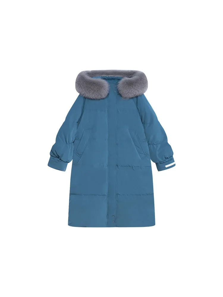 Женская парка на утином пуху длинное пальто с капюшоном и воротником из меха