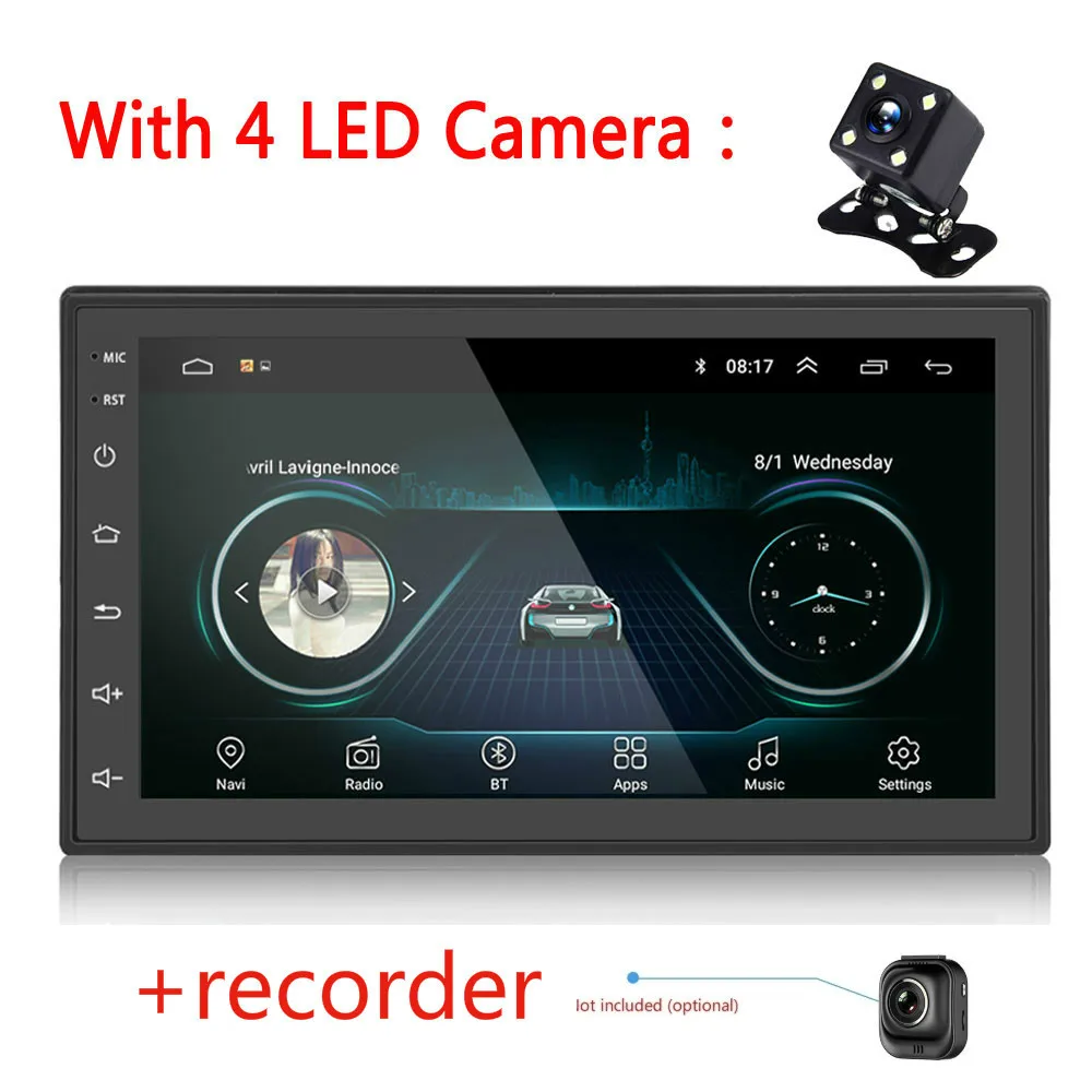4led cam-recorder 2Din " четырехъядерный Android 8,1 gps Navi Wifi DVR автомобильный стерео MP5 плеер FM Радио авторадио - Цвет: 4led cam-recorder