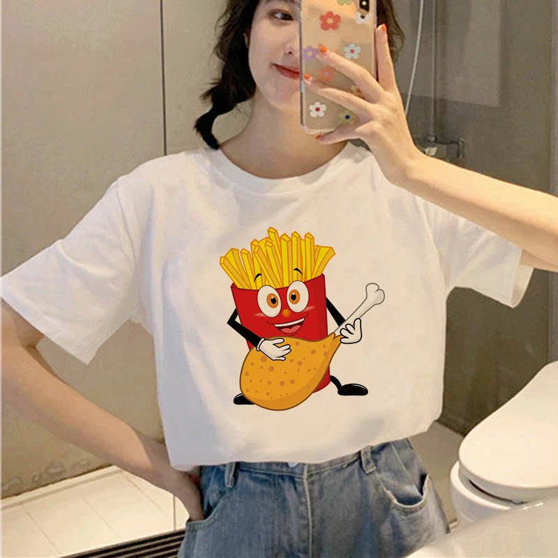 

90s Aesthetic Tshirt Vintage Harajuku T-shirt Chips Hamburger Fast Food Women T-shirt Female Korean Style Fashion Girl Tops Tees