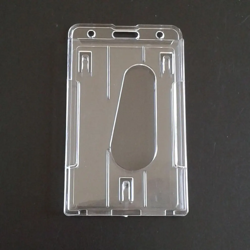1Pcs Hard Plastic Double-faced Card Holder Transparent Clear Horizontal ID Badge Holders Cover Easy Access Thumb Notch | Канцтовары для