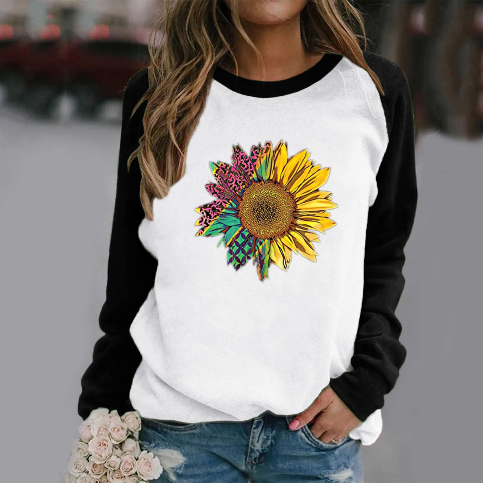 Women Blouse Autumn Winter Long Sleeve Sunflower Print Loose Oversized Sweatshirt Ladies Hoodie Casual Pullover Sweater Harajuku