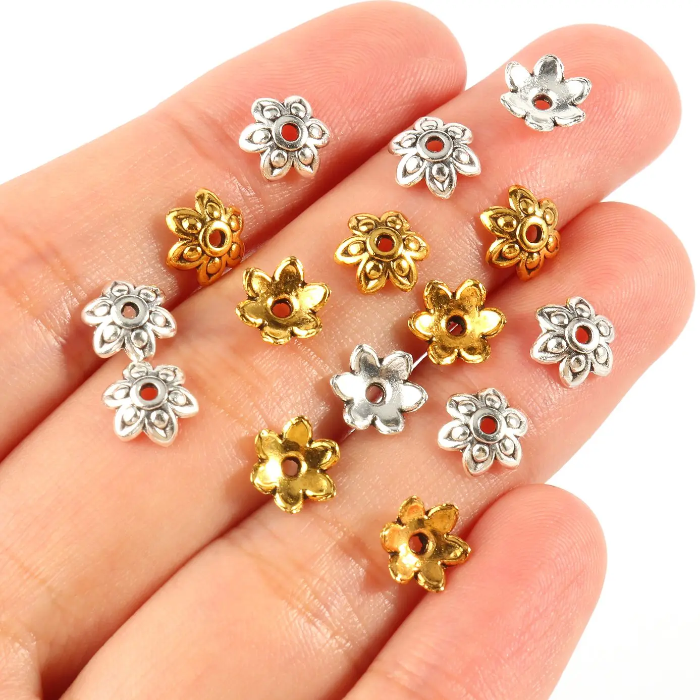 

100 шт./лот тибетские антикварные золотистые и Серебристые шапочки для бусин с цветами, металлические Концевики для бижутерии, аксессуары дл...