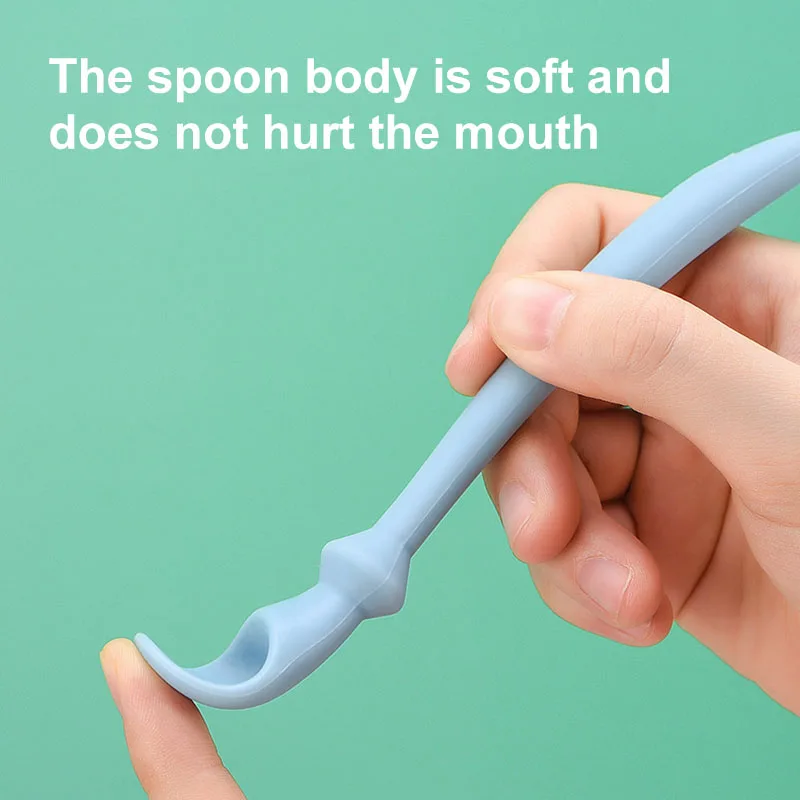 

1Pcs Easy Grasp Soft Long Handle Silicone Infant Feeding Spoon Removable Bezel Children Tableware Pure Color