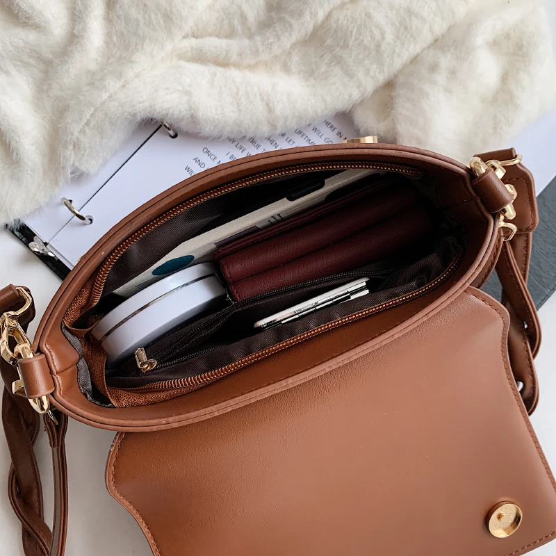 

Fashion shoulder bag ladies retro small square bag solid color PU messenger bag luxury designer female bag handbag purse