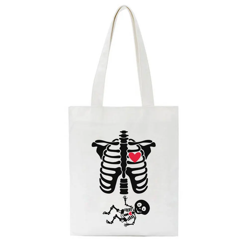 

Kawaii Bone Ribs Picture Heart Abstract Art Harajuku Punk Tote Bag Canvas Shopper Reusable Handbags Collapsible Shoulder Bags