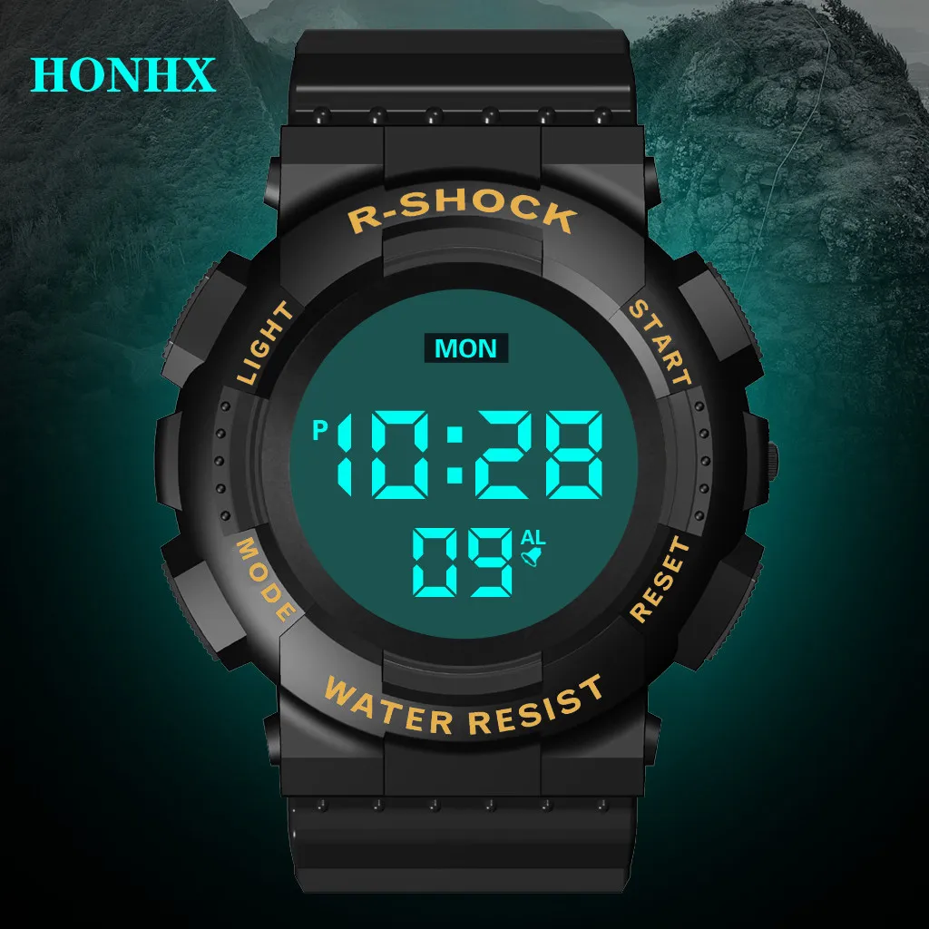 Honhx роскошный, электронные часы с датой, браслет, спортивные часы для мужчин, модные, для мужчин, для улицы, цифровые часы, светодиодный, водонепроницаемые, белые, relogio