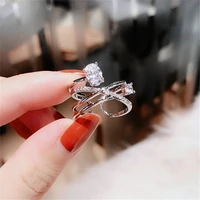 2020 new rings for women shinning zircon flower criss cross open ring adjustable jewelry gold color ring fashion ring wholesale