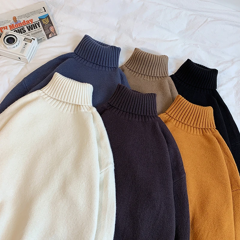 

Turtleneck Sweaters Men's Winter Warm Knitted Sweater Pullovers Hong Kong Style Couple Man Casual Sweaters Male Clothes
