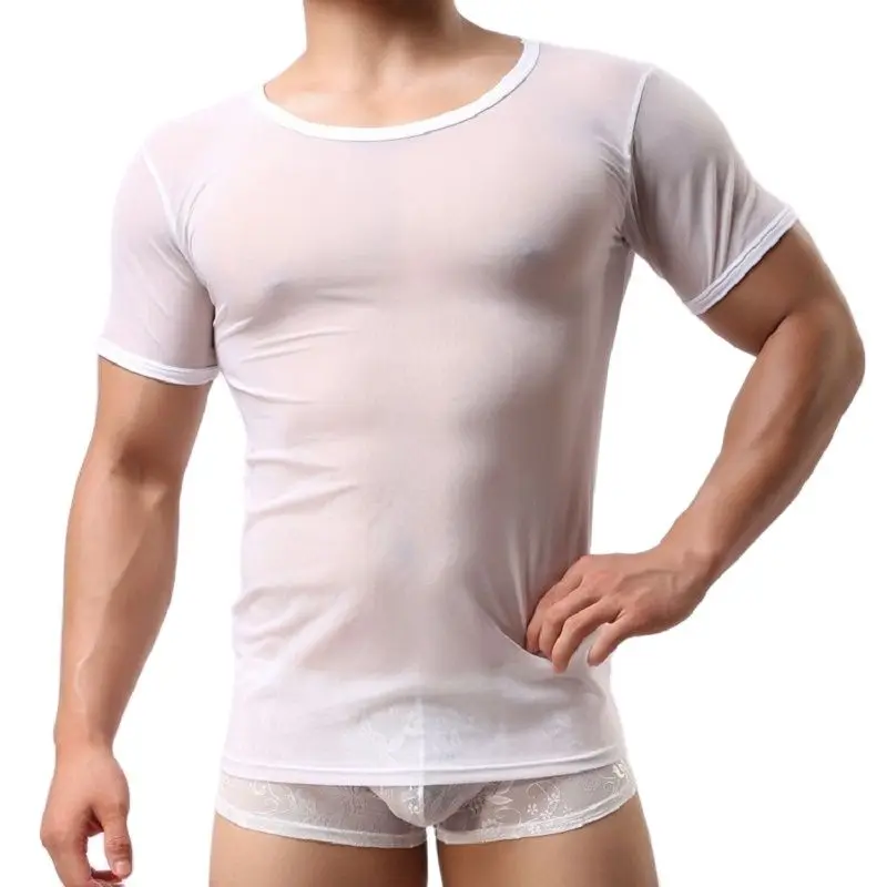 Мужская прозрачная Сетчатая футболка с коротким рукавом привлекательная