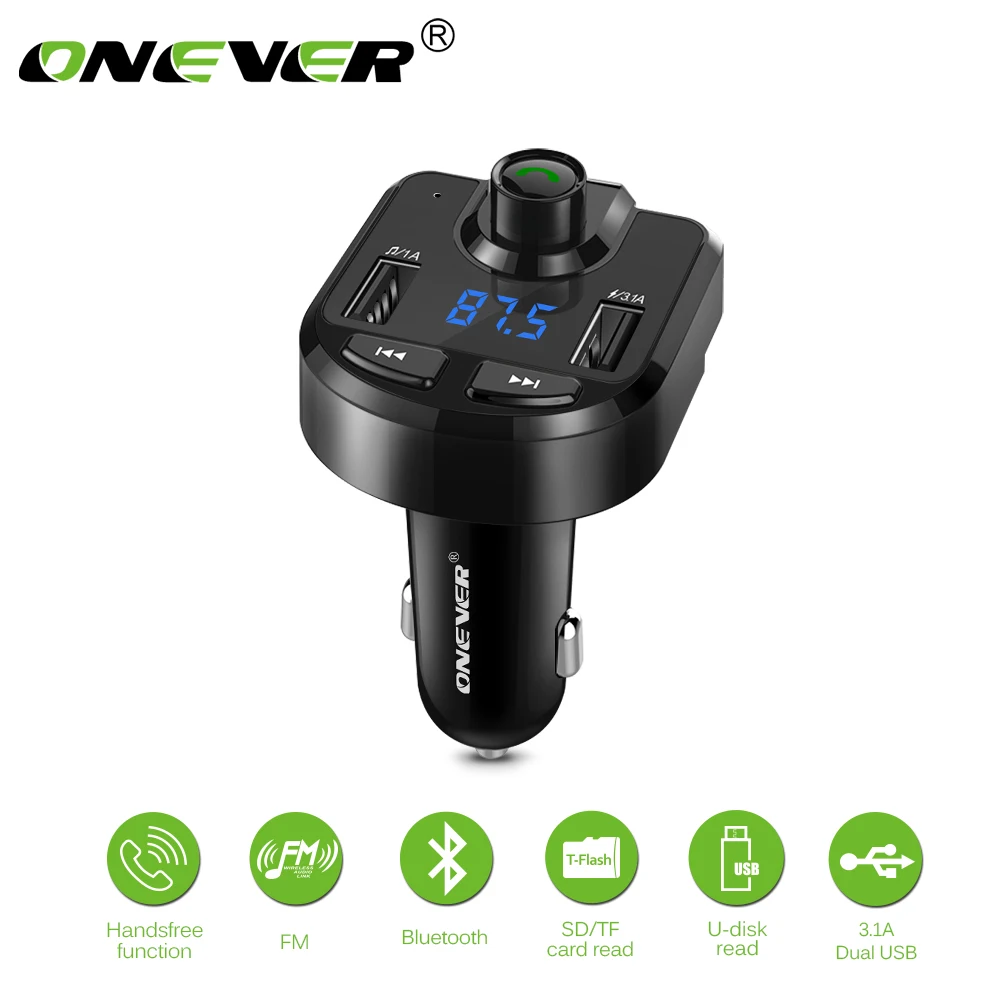 

Onever FM Transmitter Wireless Bluetooth MP3 Player Support TF USB Disk Car 3.1A Dual USB Charger for iPhone GPS FM Modulator