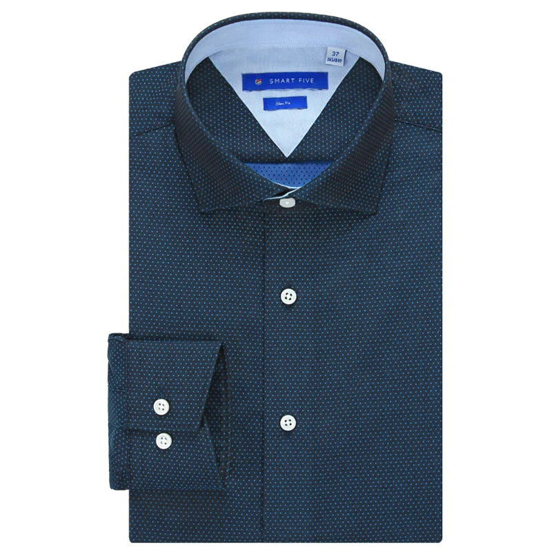 Smart Five с круглым воротником длинным рукавом мужские нарядные рубашки Slim Fit Dot