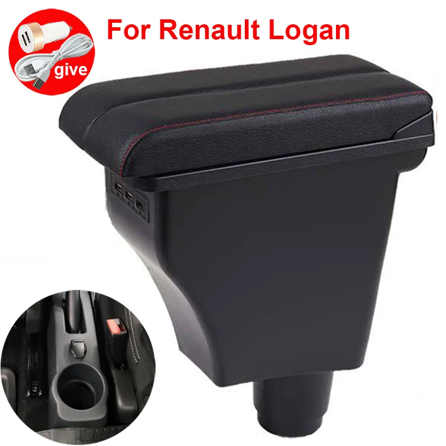 

For Renault Logan Armrest box Interior special Retrofit parts Center Car Armrest box Center Storage box with USB LED light