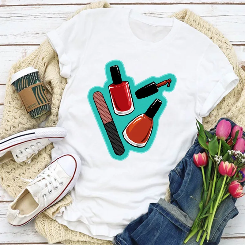 3D лак для ногтей Футболка модная женская-Белая Летняя ee op размера плюс