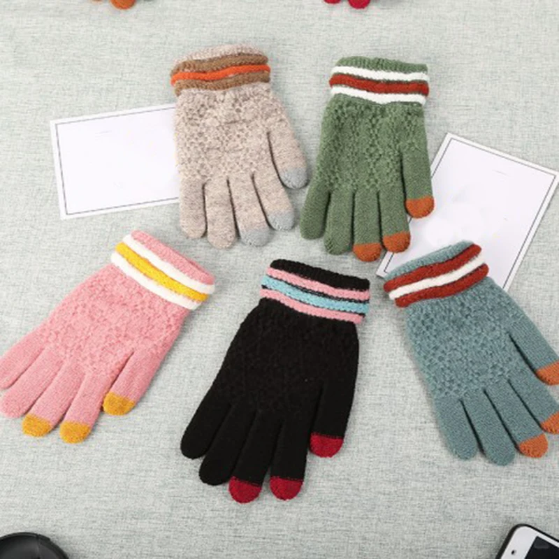 Женские модные шерстяные вязаные перчатки теплые зимние повседневные