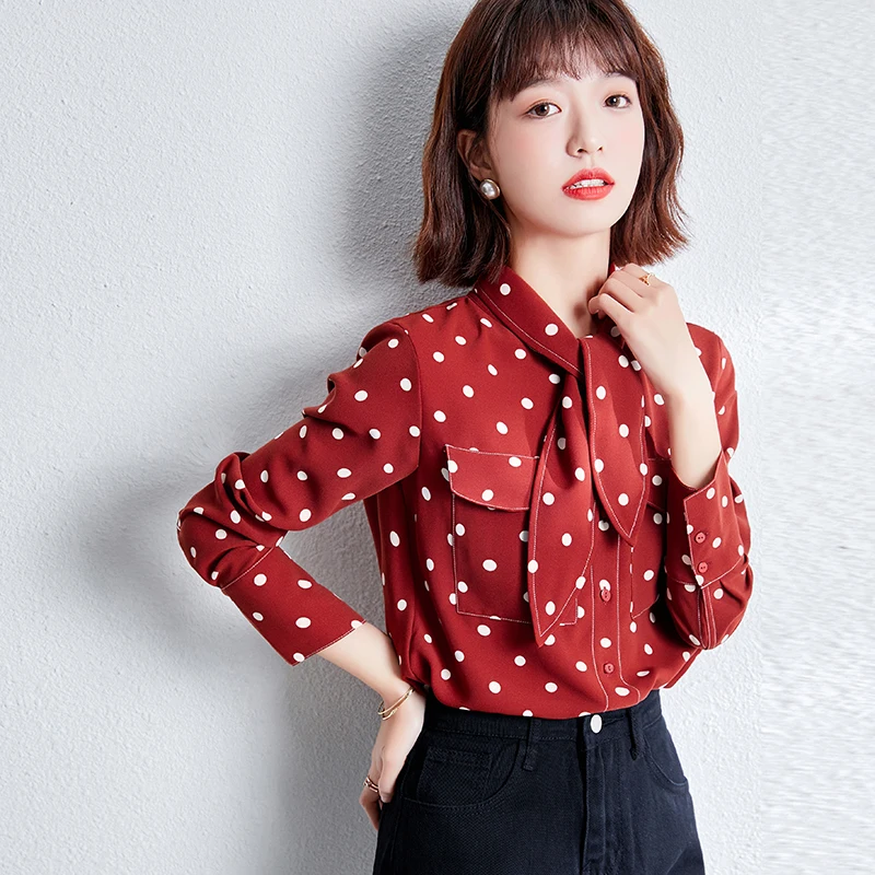 

Fashion Blouse Spring 2021 New Women's Office Long Sleeve Loose Polka Dot Chiffon Blouse