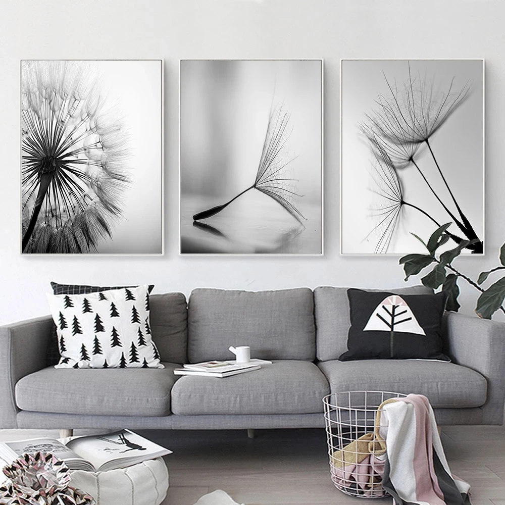 

Black White Dandelion Flower Canvas Poster Nature Plant Nordic Prints Botanical Wall Art Painting Abstract Pictures Home Decor