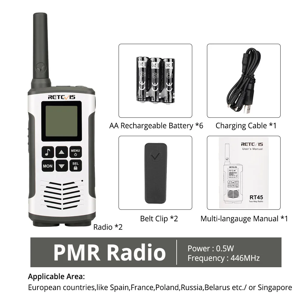Retevis RT45 PMR радио мини PMR рация 2 шт 0,5 Вт PMR446 PMR 446 FRS двухсторонняя радио Кемпинг/Туризм/путешествия рация - Цвет: PMR Radio