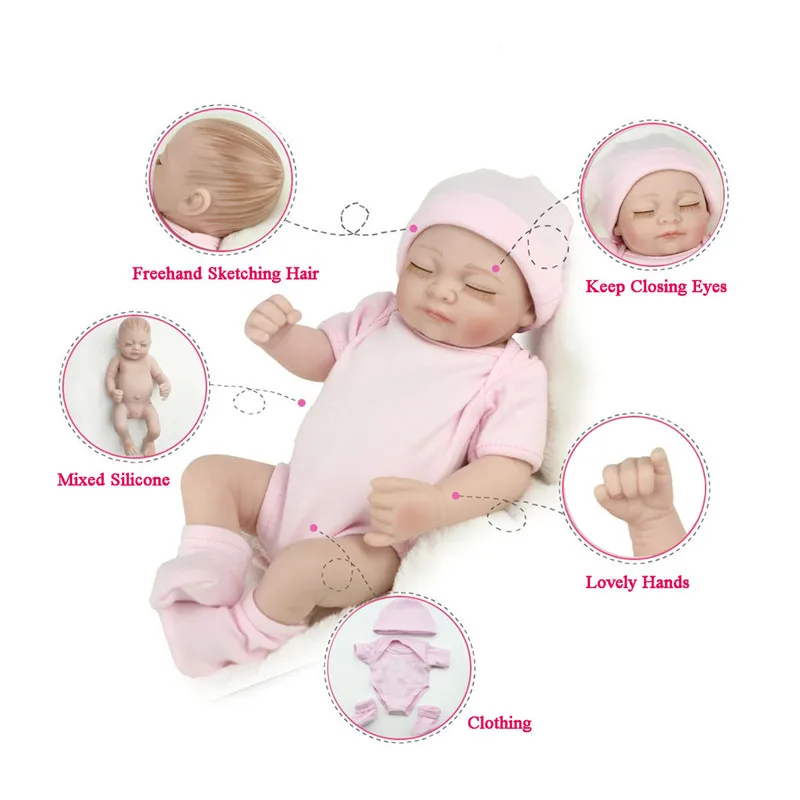 

Reborn Baby Doll 11" Inch Realistic Newborn Baby Dolls Reborn Lifelike Full Body Silicone Babies Handmade Toddler Dolls Toys