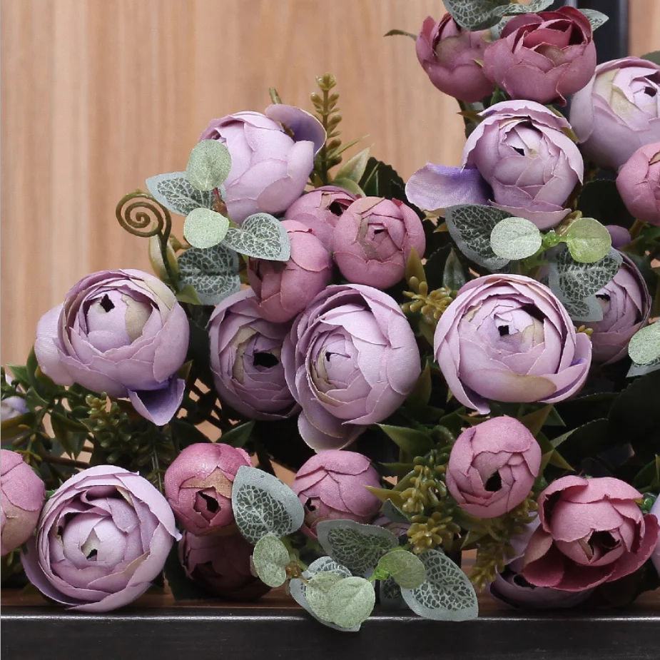 

Vintage Slik Roses Peony Artificial Flower Diy Bedroom Home Garden Decoration Fake Bouquet For Bridal Accessories Wedding Decor