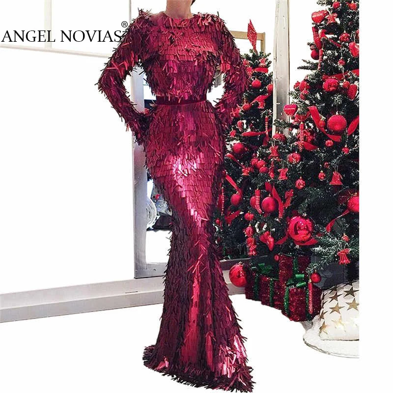 Женское вечернее платье с длинным рукавом блестками в арабском стиле бордового