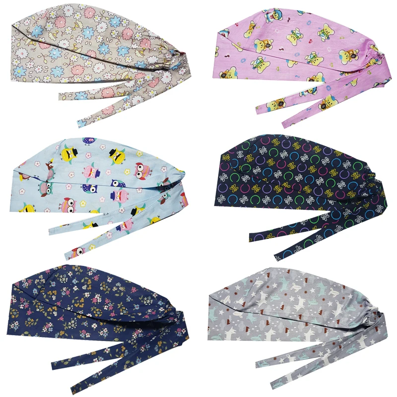 

Unisex Scrubs Caps Adjustable Cotton Tooth Printing Hats High Quality Adjustable Sweat-absorbent Elastic Cotton Scrubs Hats