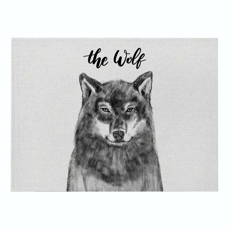 

2021 New Wolf Printed Cotton And Hemp Mat Nordic Wind Kitchen InSulated Table Mat Restaurant Polyester MacE Mat