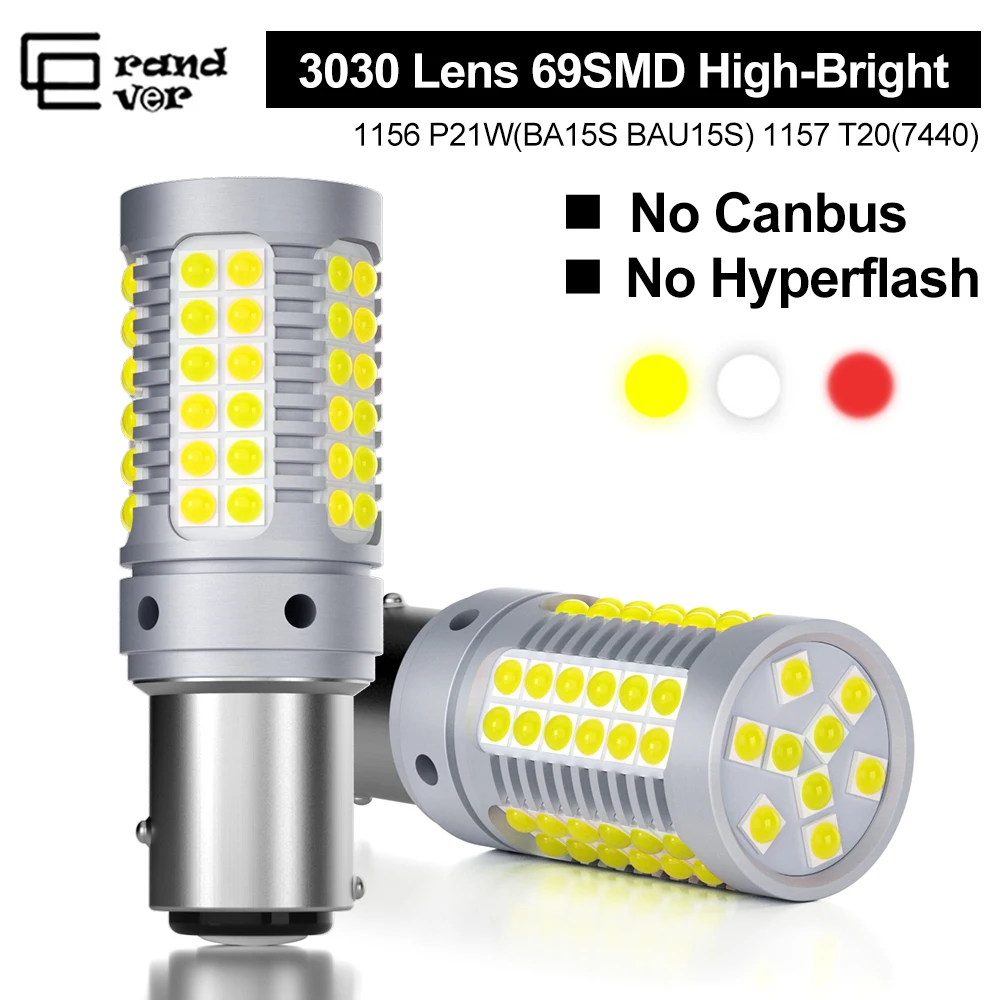 Bombilla LED Canbus 3030 BA15S p21w BAU15S BAY15D, bombilla LED W21/5W T20 1156 7440, luz de señal de freno con lente de 12V, 2 piezas, 7443 69SMD