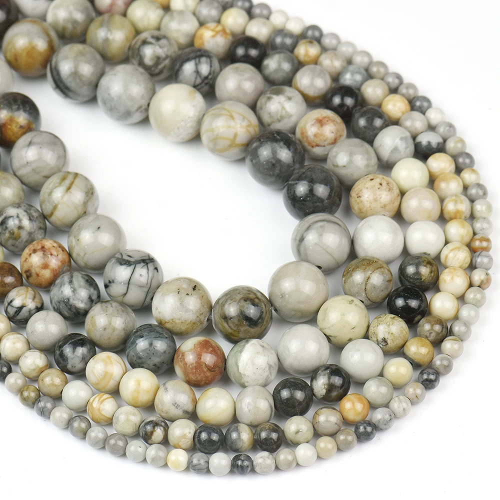 

Натуральный Камень Черный Пикассо Джаспер Свободные Круглые бусины-разделители Подвеска для изготовления ювелирных изделий браслет ожере...