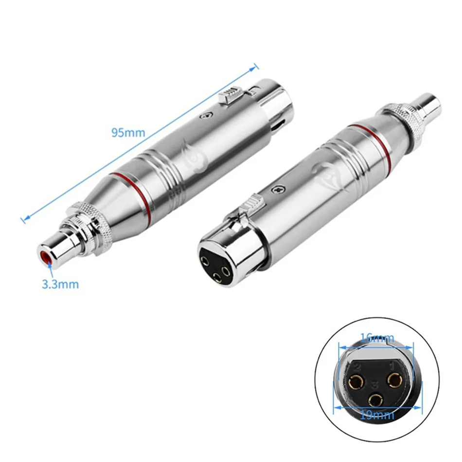 

2pcs XLR To RCA Converters Stainless Steel Audio Jack XLR 3 Pin Female RCA Cannon Plug Microphone Mixer Speaker Adapter Red