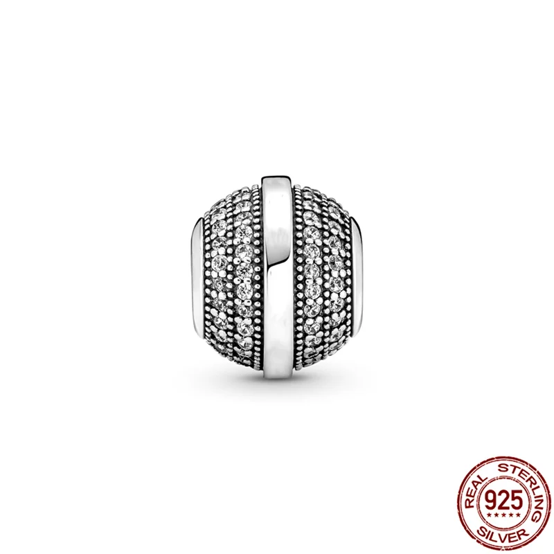 

100% Real 925 Sterling Silver Round Pav Beads Charm Fit Original Pandora Bracelet&Bangle Making Fashion DIY Jewelry For Women