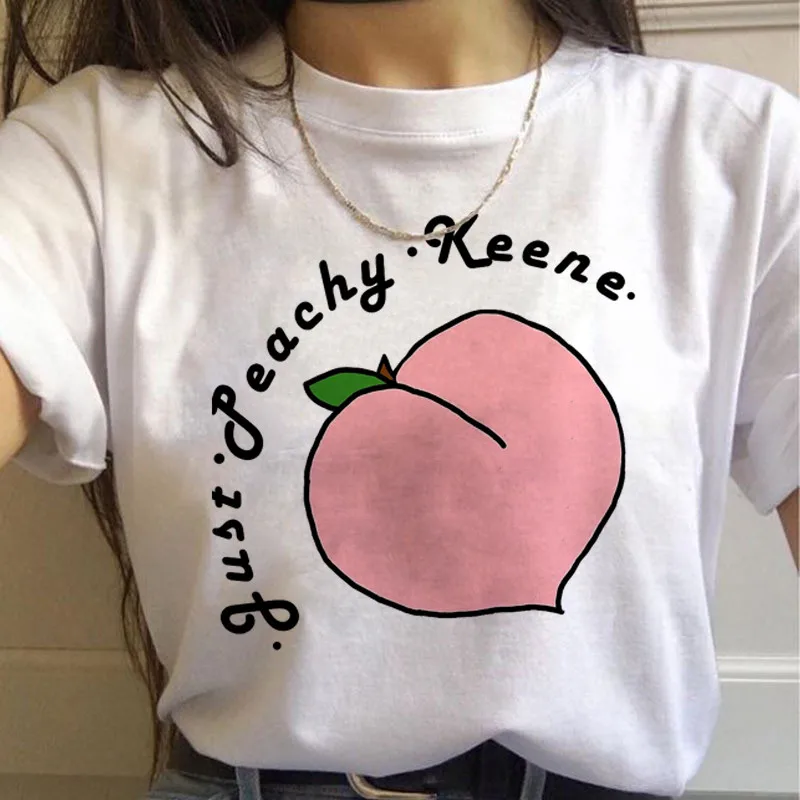 Футболка с изображением персикового сока Японская футболка Kawaii Сезон лето ulzzang