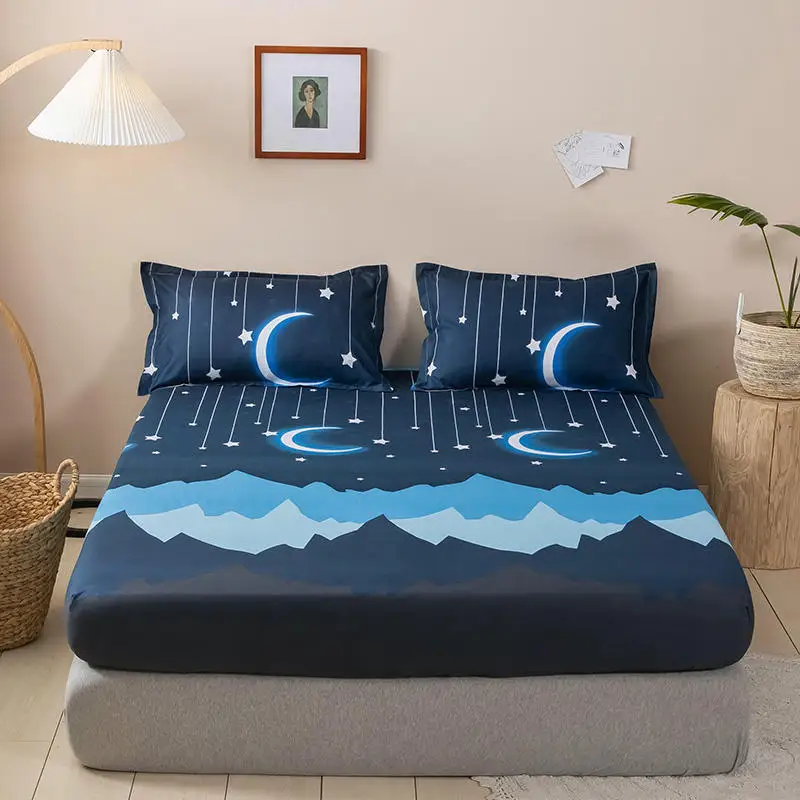 

New on Product 1pc 100%Polyester Printed Fitted Sheet Mattress Cover Four Corners With Elastic Band Bed Sheet(no pillowcases)