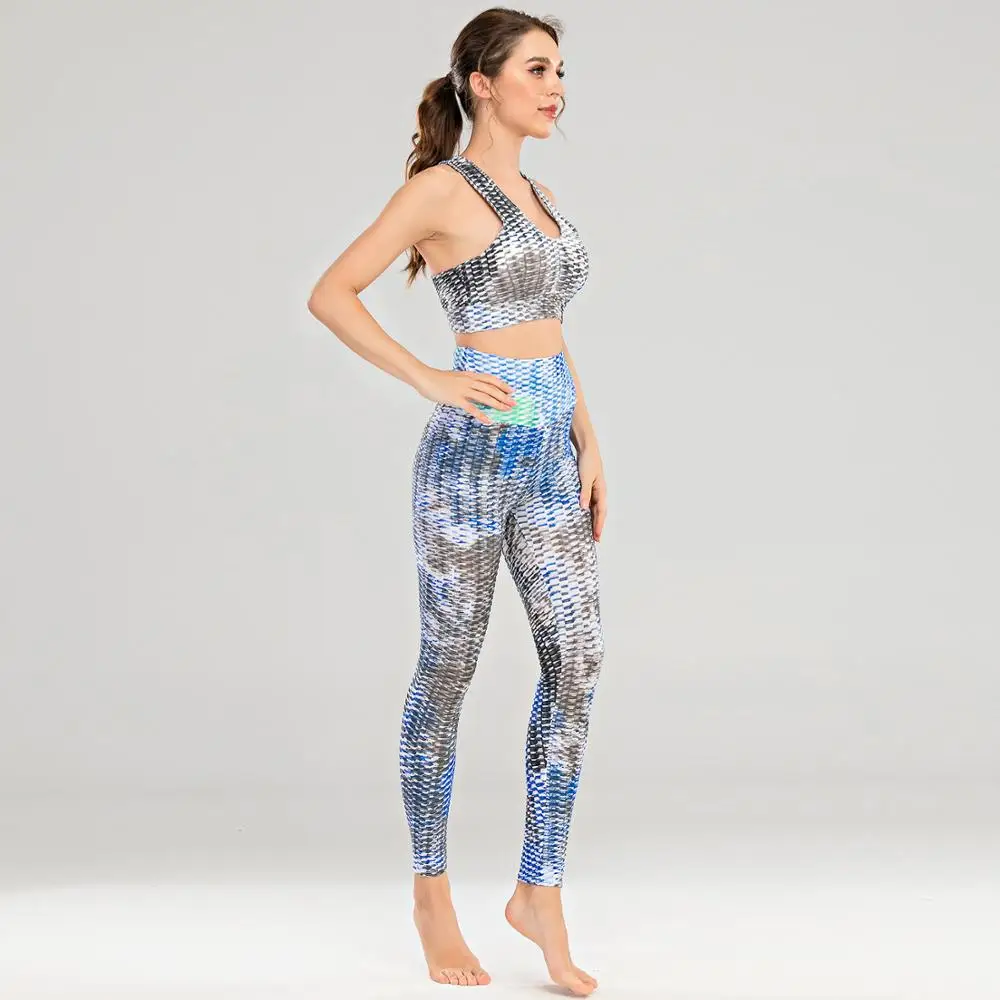Женский комплект для йоги одежда фитнеса леггинсы с высокой талией спортивный