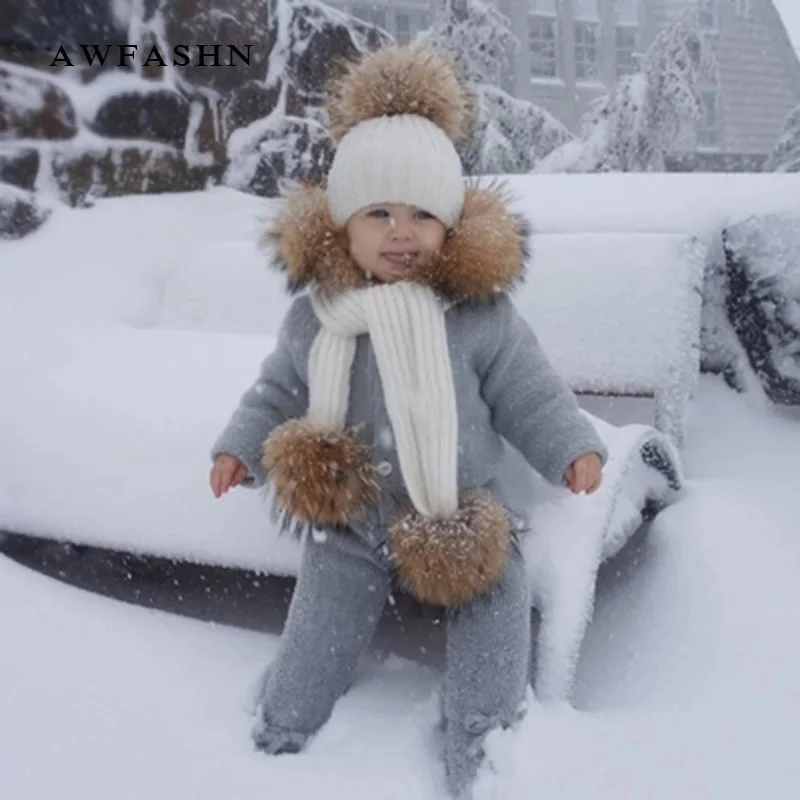 Коллекция 2019 года зимние детские вязаные шапочки с помпоном из меха енота шапка