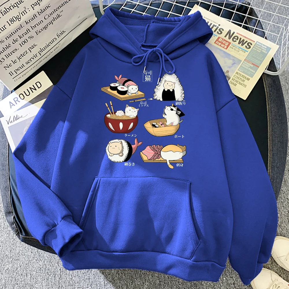 

Food Cute Cat Sushi Printing Mens Hooded Hipster Comfortable Hoodies hip hop Soft Sweatshirts Cartoons Warm Women Streetwear