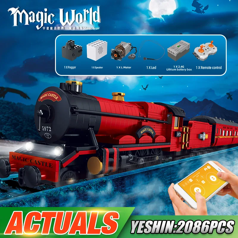 Моторизованный волшебный поезд MOULD KING 12010 игрушки с приложением модель парового