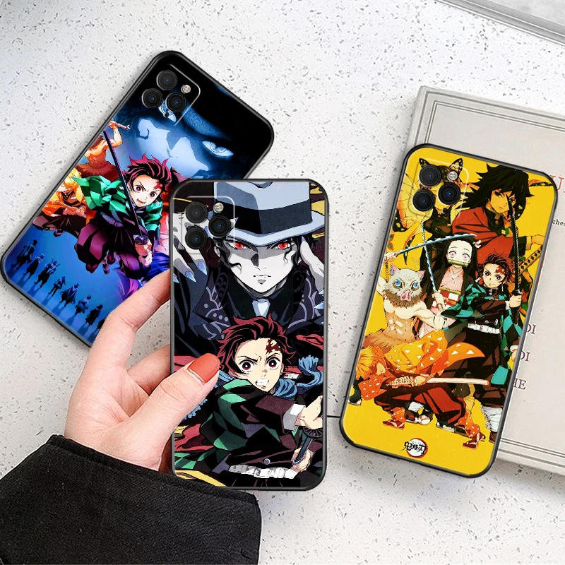 

Japanese Anime Demon Slayer Phone Case For iPhone 12 11 Pro Max 13 Mini X XS Max XR 7 8 SE 2020 6 6S TPU Fashion Black Cover