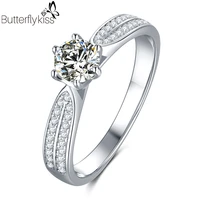 bk genuine gold 585%c2%a0moissanite ring 0 5ct 6 prong whiteyellowrose gold diamond test passed jewelry woman girlfriend gift