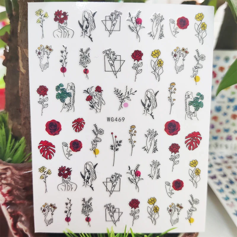 

3D Stickers for Nails Line Leaf Grass Flowers Woman Design Nails Art Decoration Manicure Stickers Sliders Nail Foil Accessories