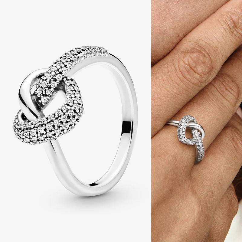

2020 New 925 Sterling Silver Pan Ring Heart Interwoven And Knotted Love Ring For Women Wedding Party Gift Fashion Jewelry
