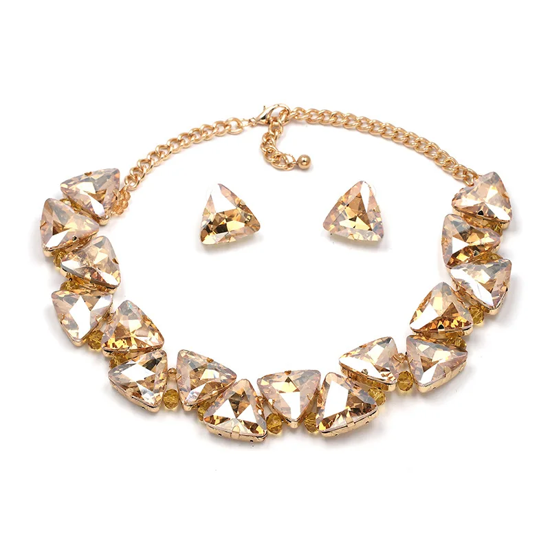 

Women's Rainbow Crystal Earrings Necklace Jewelry Set Fashion Retro Model Summer Cool Clothing Accessories 2020 Wedding Gift