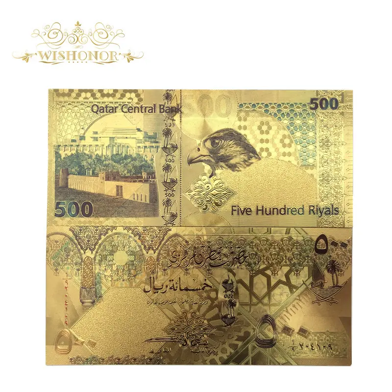 10pcs/lot Hot Sale For Color Qatar Banknotes Five Hundred Riyals Banknotes in 24k Gold Fake Paper Money For Gift