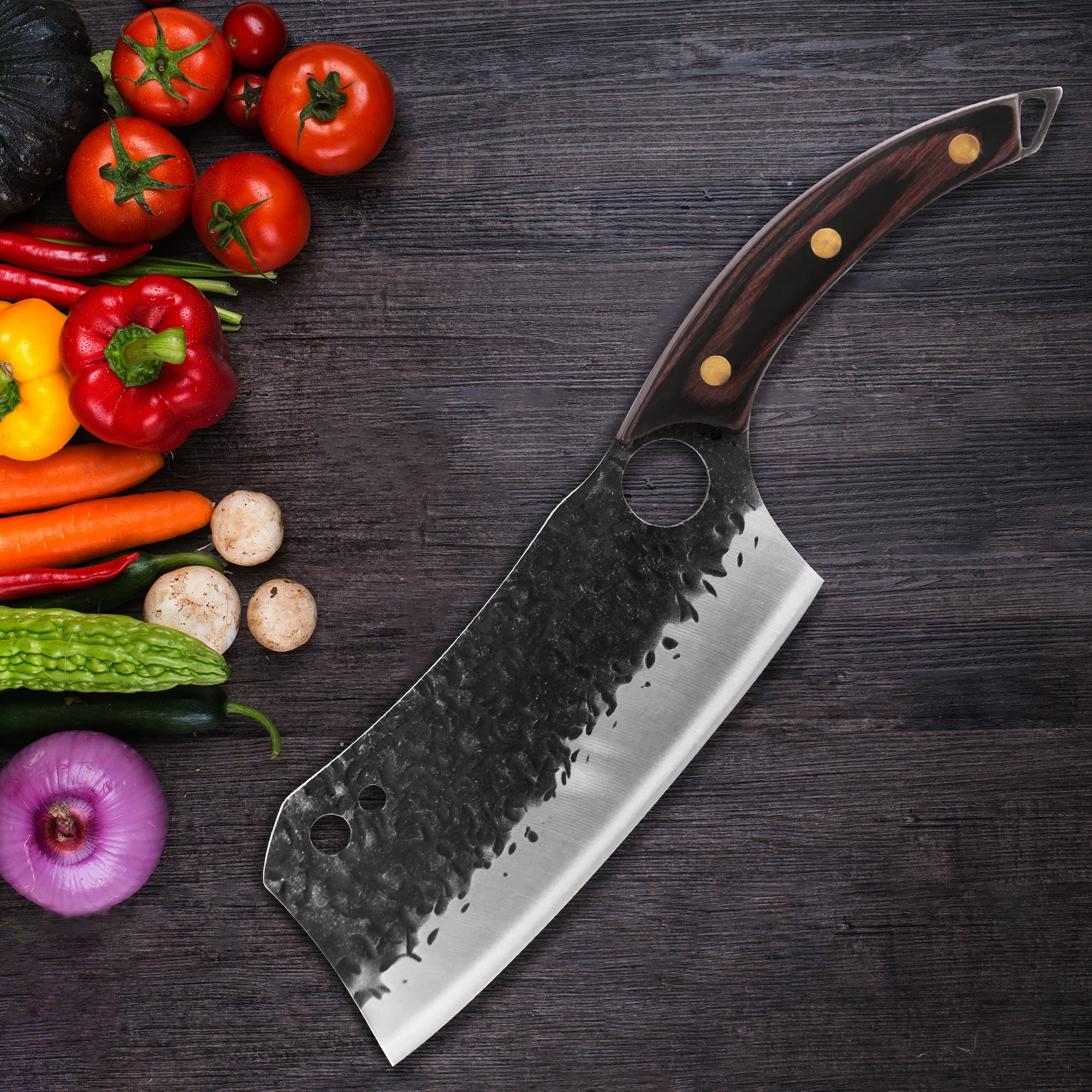 

Кованый 7-дюймовый Мясницкий кухонный нож инструмент для мяса и овощей широкое лезвие из нержавеющей стали мясницкий нож с полной деревянно...