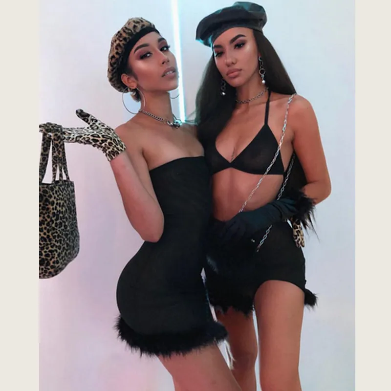 Летний женский комплект бикини меховой треугольный бандажный купальник пуш-ап с