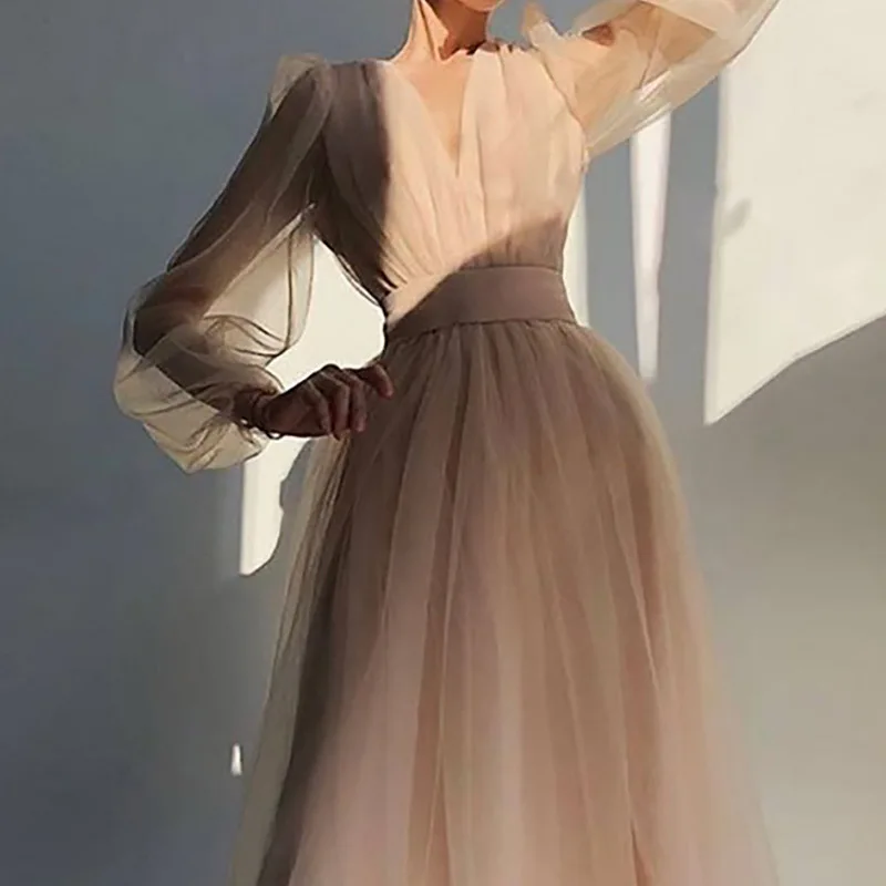 

Spring 2021, the new fairy street lantern sleeve wind receive show thin waist fairy temperament gauze dress