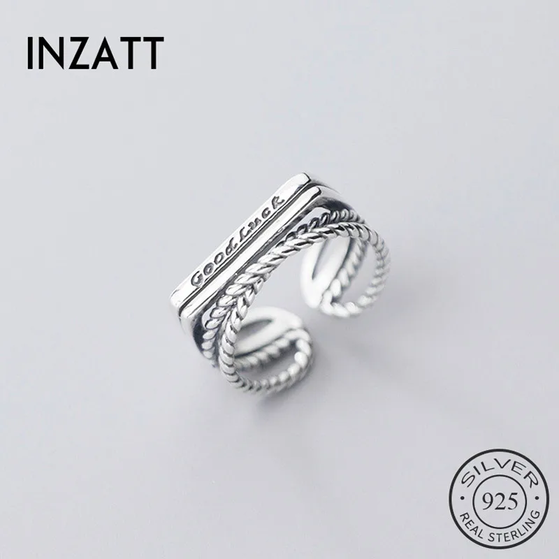 

INZATT Real 925 Sterling Thai Silver Adjustable Ring For Fashion Woman Party Fine Jewelry Hiphop Letter GOOD LUCK Accessories