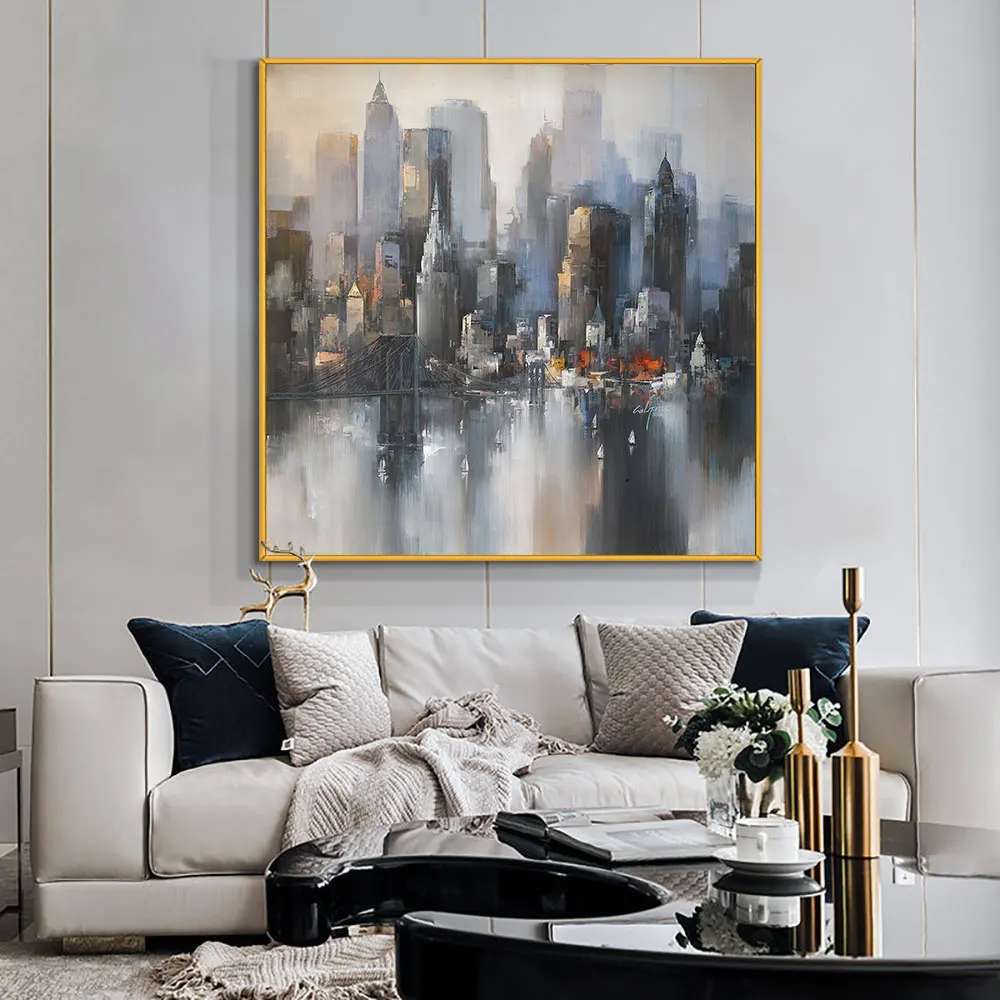 

Abstract 3D Large City Gray Buildings Oil Painting 100% Hand Painted On Canvas Modern Landscape Wall Art For Home Decoration