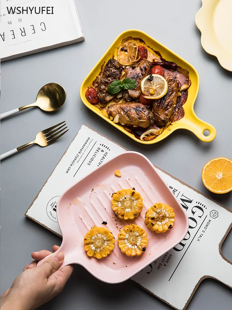 Простой поднос для выпечки в японском стиле домашняя керамическая тарелка